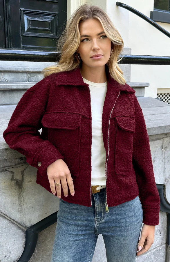 Boucle Jacket Met Rits Army