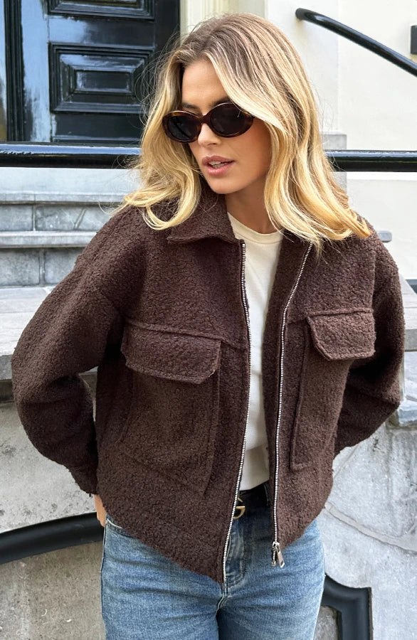 Boucle Jacket Met Rits Army